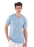 70% Bamboo light blue 30% organic cotton spring blue v-neck mens tshirt shirt short sleeve